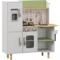 AIYAPLAY Toy Kitchen, Kids Play Kitchen Role Playing Game with Phone, Ice Maker, Stove, Sink, Utensils, for 3-6 Years, White Aosom UK
