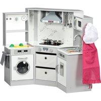 AIYAPLAY Toy Kitchen with Running Water, Lights Sounds, Apron and Chef Hat, Water Dispenser, for 3-6 Years Old - Grey Aosom UK