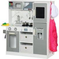 AIYAPLAY Toy Kitchen with Lights Sounds, Apron and Chef Hat, Ice Maker, Microwave, for 3-6 Years Old - White Aosom UK