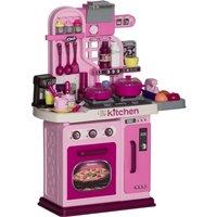 AIYAPLAY Kids Kitchen with 33 Piece Accessories, Lights, Sounds, Storage, for Children 3-6 Years, Pink Aosom UK