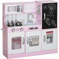 AIYAPLAY Pretend Play Kitchen Kids Kitchen Playset w/ Toy Phone, Chalkboard, Microwave, Cooking Stove, Sink Aosom UK