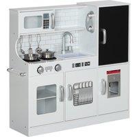 AIYAPLAY Pretend Play Kitchen, Kids Kitchen Playset, with Toy Phone, Chalkboard, Microwave, Cooking Stove, Sink, White
