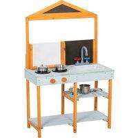 AIYAPLAY Mud Kitchen for Kids, Outdoor Wooden Play Kitchen with Sink, Stove, Cookware, Shelves, Pretend Play Toy for Ages 3-8