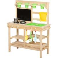 AIYAPLAY Kids Mud Kitchen, Outdoor Wooden Play Kitchen with Kitchenware & Garden Tools, Pretend Play Outdoor Toys, Natural