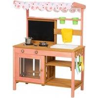 AIYAPLAY Kids Mud Kitchen with Canopy, Outdoor Wooden Play Kitchen with Planter Box, Accessories for Age 3-6, Pink