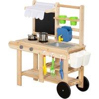 AIYAPLAY Mud Kitchen with Real Water Faucet Pretend Play Kitchen Playset with Sink and Storage Natural Wood
