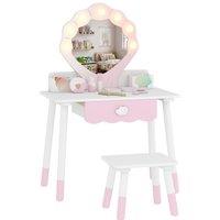 AIYAPLAY Kids Vanity Set, Kids Dressing Table with Chair, Acrylic Mirror, Lighted Bulbs, 7-Piece Accessories, for 3-8 Years, Pink