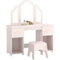 AIYAPLAY Kids Dressing Table, Kids Vanity Table and Chair Set with Tri-Folding Mirror, 2 Drawers, 2 Cabinets for Girls 3+, Pink