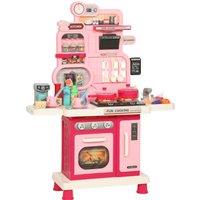 AIYAPLAY Play Kitchen, 33 PCS Kids Kitchen Playset with Lights, Sounds, Storage, Circulating Water Sink for 3-6 Years, Pink