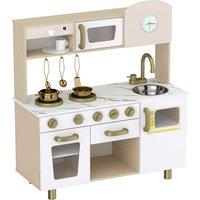 AIYAPLAY Play Kitchen, Kids Kitchen Playset with Rotating Coffee Machine, Storage Shelf, Stove, Gift for Kids 3-6 Years, White