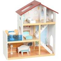 AIYAPLAY Kids Wooden Dolls House, 3-Story Dollhouse with 5 Rooms and 11 Accessories, Pretend Play Gift for Ages 3+, White