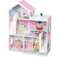 AIYAPLAY Wooden Dolls House, Large 3-Storey Modern Dollhouse with 10 Accessories, Pretend Play Toy Gift for Ages 3-6 Years, Pink