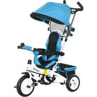 HOMCOM 4 in 1 Kids Trike Push Bike w/ Push Handle, Canopy, 5-point Safety Belt, Storage, Footrest, Brake, for 1-5 Years, Blue Aosom UK