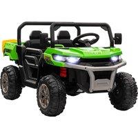 HOMCOM 12V Two-Seater Kids Electric Ride-On Car, with Electric Bucket, Remote Control - Green Aosom UK