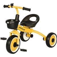 AIYAPLAY Toddler Trike: Adjustable Seat, Storage Basket & Bell, Durable Tricycle for 2-5 Years, Sunny Yellow Aosom UK
