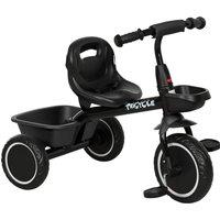 AIYAPLAY Kids Trike for 2-5 Years with Adjustable Seat, Pedal, Baskets, Black Aosom UK