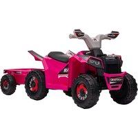 HOMCOM 6V Electric Quad Bike for Toddlers with Rear Storage Trailer, Durable Wheels, for Ages 18-36 Months, Pink Aosom UK