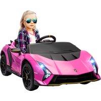 AIYAPLAY 12V Lamborghini Autentica Licensed Kids Electric Car with Remote Control, 4 Suspension Wheels, Soft Start, Pink