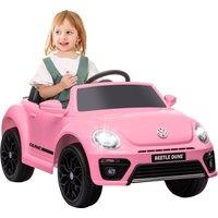 AIYAPLAY Volkswagen Beetle Licensed 12V Ride on Car w/ Remote Control, Suspension Wheels, Soft Start, Lights, Music, Pink