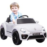 AIYAPLAY Volkswagen Beetle Licensed 12V Ride on Car w/ Remote Control, Suspension Wheels, Soft Start, Lights, Music, White