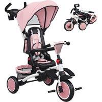 AIYAPLAY 6 in 1 Foldable Kids Trike with Adjustable Parent Handle & Canopy for Ages 1-5, Pink