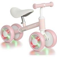 AIYAPLAY Baby Balance Bike for 1-2 Years Old, Light-up Toddler Balance Bike with Adjustable Seat, 4 Silent EVA Wheels, Pink