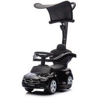 AIYAPLAY 3 in 1 Licensed Benz Ride on Push Car with Handle, Canopy, Guardrails, Horn, Music, Storage for 12-36 Months, Black