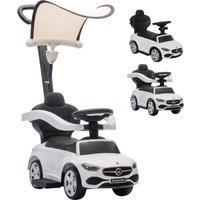 AIYAPLAY 3 in 1 Licensed Benz Ride on Push Car with Handle, Canopy, Guardrails, Horn, Music, Storage for 12-36 Months, White