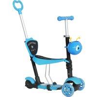 HOMCOM 5-in-1 Kids Toddler 3 Wheels Mini Kick Scooter Push Walker with Removable Seat & Back Rest for Girls and Boys Blue