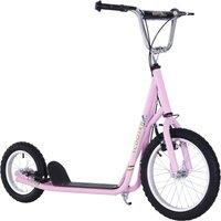 HOMCOM Teen Push Kick Scooter for Kids with Rubber Wheels, Adjustable Handlebar & Dual Brakes, Kickstand, for Ages 5+, Pink Aosom UK