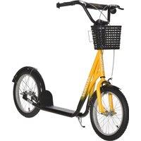 HOMCOM Kiddie Cruiser: Adjustable Scooter with Dual Brakes, Basket & Cupholder, 16" Inflatable Tyres, Tangerine Hue