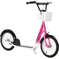 HOMCOM Kids Kick Scooter with Adjustable Handlebar, 2 Brakes, Basket, Cupholder & Mudguard, 16" Inflatable Tyres, Pink Aosom UK