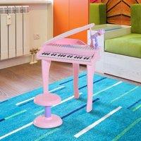 HOMCOM Mini Electronic Piano with Stool, Educational Musical Instrument, Interactive Play, Pink Aosom UK
