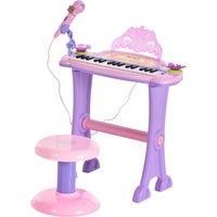 HOMCOM Electronic Organ for Kids, Mini Piano with Microphone and Stool, Interactive Music Play, Purple/Pink Aosom UK