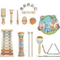 AIYAPLAY Kids Drum Kit, 14 Pieces Wooden Kids Musical Instruments Set with Tone Block, Maracas, Triangle, Xylophone for Toddlers