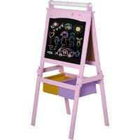 HOMCOM 3 In 1 Kids Wooden Art Easel w/ Paper Roll Double-Sided Chalkboard & Whiteboard w/ Storage Baskets Gift for Kidsl Age 3 Years+ Pink Aosom UK
