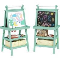AIYAPLAY 3 in 1 Kids Easel Double-Sided Magnetic Whiteboard and Chalkboard with Paper Roll, Storage Baskets - Green Aosom UK