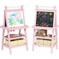 AIYAPLAY 3 in 1 Kids Easel Double-Sided Magnetic Whiteboard and Chalkboard with Paper Roll, Storage Baskets - Pink Aosom UK