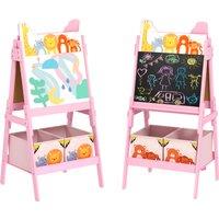 AIYAPLAY 2 in 1 Kids Easel with Whiteboard, Chalkboard, Storage Boxes, for 3-8 Years, Pink