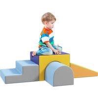 HOMCOM Soft Play Equipment with PU Cover, 4-piece Soft Play Set w/ Steps, Tunnel, Ramp, EN71-1-2-3 Standard for Toddlers 1-4 Years, Blue Aosom UK