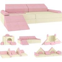 AIYAPLAY Kids Play Sofa, 12 Pieces Foam Modular Soft Play Set for Playroom, Children Convertible Sofa for Boys and Girls, Pink
