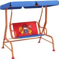 Outsunny Two Seater Kids Garden Swing, Cowboy Themed kids Swing Chair with Adjustable Canopy, Safety Belts for Outdoor Use