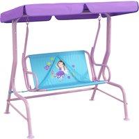 Outsunny 2 Seater Kids Garden Swing Fairy Themed Kids Swing Chair with Adjustable Canopy, Safety Belts for Park Porch Poolside