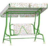 AIYAPLAY Kids Garden Swing Chair with Adjustable Canopy, Safety Belt, 2 Seater Hammock Swing Bench for Patio, Porch, Green
