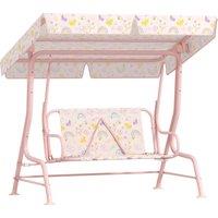 AIYAPLAY Kids Garden Swing Chair with Adjustable Canopy, Safety Belt, 2 Seater Hammock Swing Bench for Patio, Porch, Pink