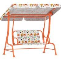 AIYAPLAY Kids Porch Swing, 2-Seater Patio Swing Bench Hammock with Seat Belts, Adjustable Canopy for Garden, Orange