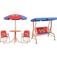 Outsunny 4 Piece Kids Garden Furniture Set with Adjustable Canopy, Cowboy Themed, Kids Garden Table and Chair Set and Double Seat