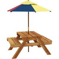 Outsunny Kids Picnic Table Set, 3 in 1 Sand Pit Activity Table, Kids Garden Furniture w/ Removable Parasol, for 3-6 Years