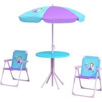 Outsunny Kids Picnic Table and Chair Set, Fairy Themed Outdoor Garden Furniture w/ Foldable Chairs, Adjustable Parasol Aosom UK