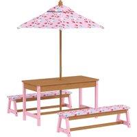 AIYAPLAY Kids Picnic Table Set with Removable & Foldable Umbrella, Cushions, Storage Boxes, Flamingo Theme, Pink